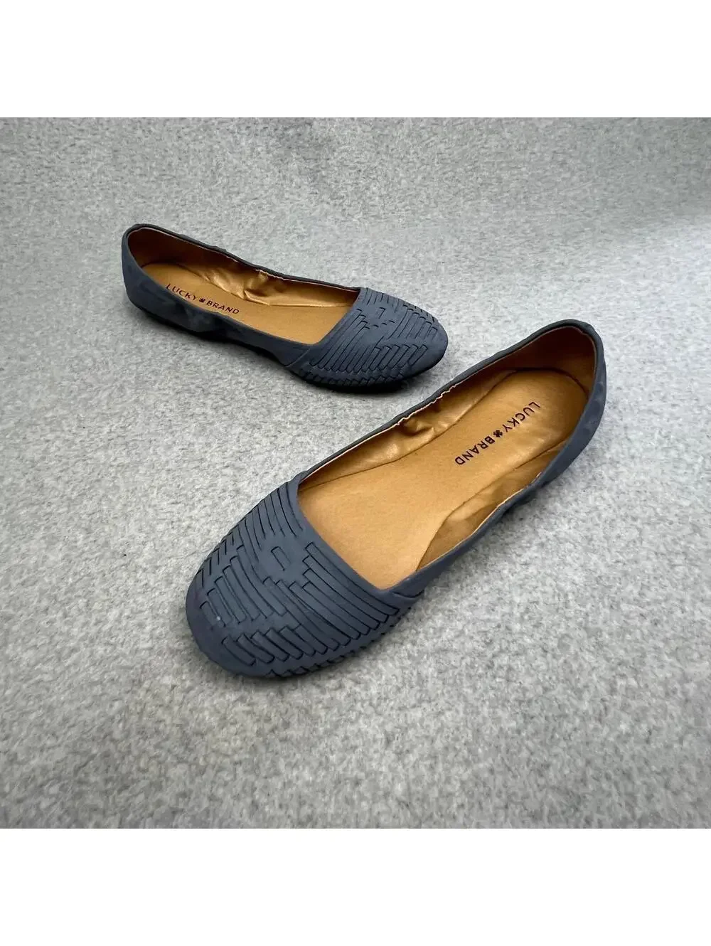 Lucky Brand Ballet Flats Woven Slip On Sz 8.5 Faux Leather Boho Chic Minimalist